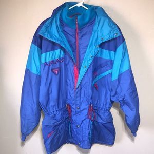 Vintage 90s Degre 7 color block multi pocket ski coat size Med blue pink